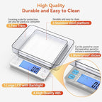 BOMATA Upgraded Small Food Scale, 0.1 g/0.001 oz High Precision, 3000 g/6.6 lb, with New Hold Function and Larger Display, USB Rechargeable, Digital Kitchen Scale for Small Item, Jewelry. Sliver