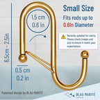 10-Pack Metal S Hooks for Hanging – Heavy-Duty S-Shaped Hooks with Safety Buckle – Fits Bars up to 0.6 In – Anti-Drop Hook for Kitchen, Pot Racks & Towel Bars – Gold (Small)