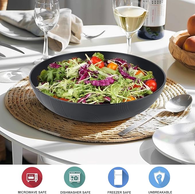 Large salad bowls,65oz Salad bowls set of 2,Unbreakable Plastic bowls Microwave & Dishwasher Safe Bowls,Wheat Straw Serving Bowls for Salad, Cereal, Fruit, Dishwasher Safe.Black