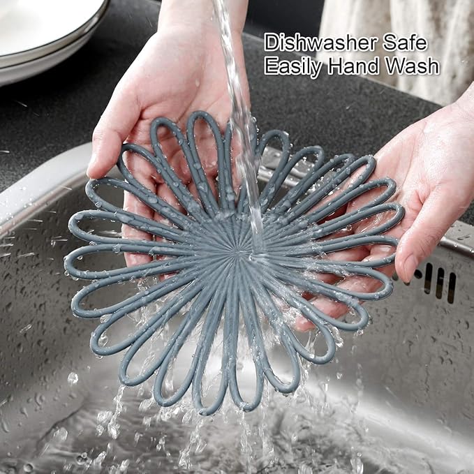 Set of 3 Silicone Trivet Mat - Table & Countertop Hot Pads - Non-Slip & Heat Resistant Modern Kitchen Pads for Pots & Pans, Beige