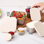 Flexibento - Leak proof Stainless Steel Lunch Box | Lunch Containers with Lids | Steel Bento Box |Metal lunch Box|1*25 OZ+ 2*13 OZ + 2 *2 OZ| Set Of 5 |Vanilla (Vanilla 52 Oz Set (set of 5))