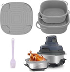 Silicone Air Fryer Liners for Ninja FN101GY Crispi Glass Basket – 4QT 6QT Reusable Nonstick Containers with Heat Mat and Oil Brush