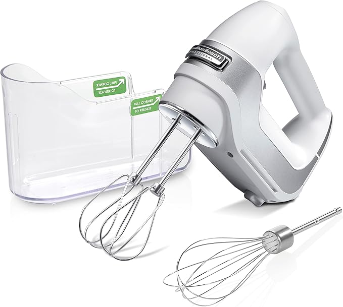 Hamilton Beach Professional 5-Speed Electric Hand Mixer with High-Performance DC Motor, Slow Start, Snap-On Storage Case, Stainless Steel Beaters & Whisk, White (62652)