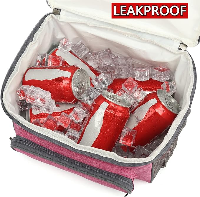 FlowFly Double Layer Cooler Insulated Lunch Bag Adult Lunch Box Large Tote Bag for Men, Women, With Adjustable Strap,Front Pocket and Dual Large Mesh Side Pockets