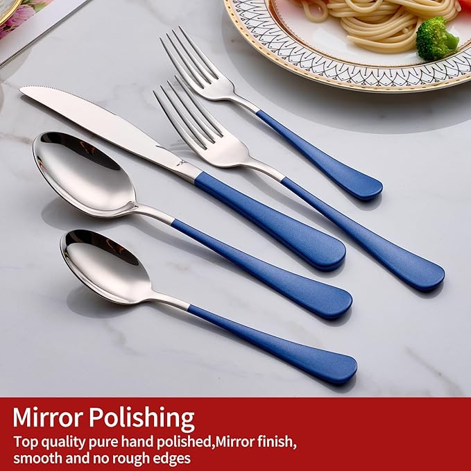 Colorful Silverware Set 20 Piece 18/0 Stainless Steel Flatware Sapphire Blue Handle Cutlery Set Service for 4 Fork Knife Spoon Set Mirror Finish Dishwasher Safe