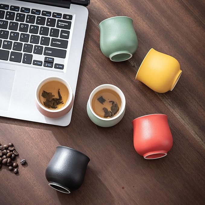 4-Oz Ceramic Espresso Cups Set - Multi-Color, Handle-Free Design for Home & Cafe | Dishwasher-Safe Stoneware Cups (yellow, 4)