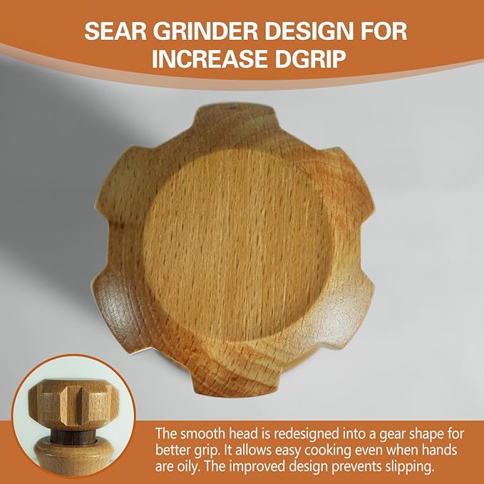 Wooden Pepper Grinder – 【Gear-Shape Knob & Effortless Grinding】8 in Salt Grinder Refillable & Pepper Mill with Adjustable Coarseness,Beech + Black Walnut, Premium Ceramic Mechanism for both kitchen