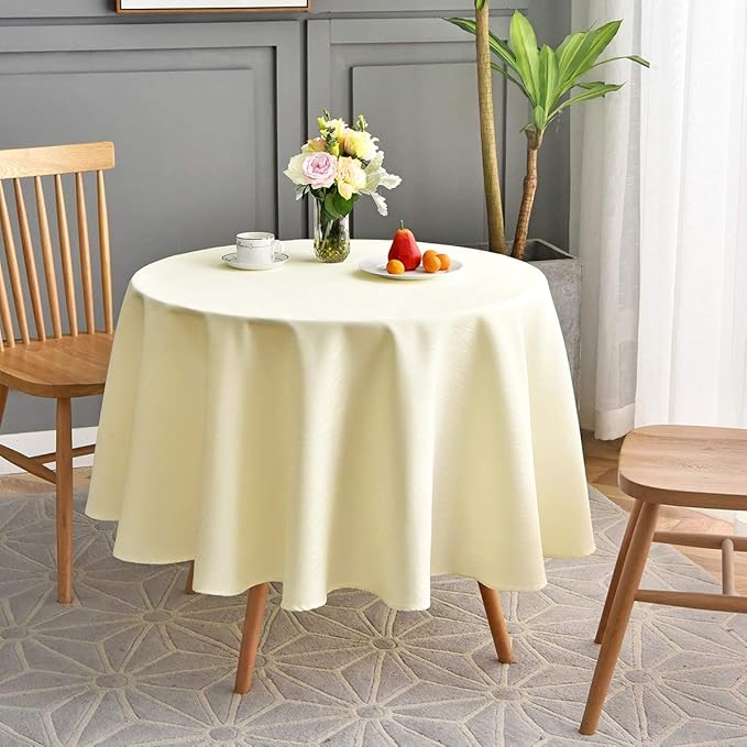 maxmill Round Jacquard Tablecloths Swirl Pattern Spillproof Wrinkle Free Heavy Weight Soft Table Cloth for Circular Table Cover of Buffet Banquet Parties Holiday Dinner Round 90 Inch Ivory