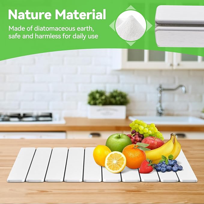 Large Stone Dish Drying Mat for Kitchen Counter, Quick Dry Stone Bath Mats for Bathroom, Foldable Ultra Absorbent Diatomaceous Earth Mat for Dishes Bottles Cups, Match Any Countertop, 23.23'' x 15.4''