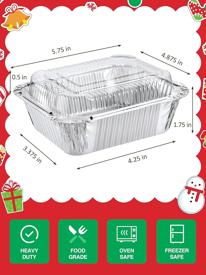 110 Pack 5x4 Disposable Small Aluminum Pans with Dome Lids - 1lb-Mini-Aluminum-Foil-Pans-Tin-Foil-Takeout-Trays-Food-To-Go-Containers-for-Meal-Prep-Cooking-Roasting-Heating-Baking