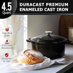 MÜELLERHOME 4.5 QT Enameled Cast Iron Dutch Oven, Heavy-Duty Casserole Dish and Braiser Pan with Lid and Stainless Knob, Oven-Safe up to 500° F & Across All Cooktops, Black