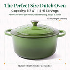 Larder & Vine Enameled Cast Iron 5.7qt Dutch Oven Pot with Lid | Bread Baking | Compatible on All Cooktops & Oven Safe to 500° F | Great for Sourdough Bread | Okra