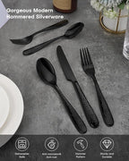 Hammered Silverware Set, Ollex 60-Piece Black Flatware Set for 12 Mirror Finish Stainless Steel Eating Utensils Sets Include Forks Spoons and Knives Tableware Kitchen Cutlery Sets, Dishwasher Safe