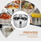 Ohtomber 5 Quart Dutch Pot - Stainless Steel Stock Cooking Induction Pot with Lid for Pasta, Soup, Spaghetti, Nonstick Thick Base Stockpot, Kitchen Cookware for Stew, Simmer, Boiling