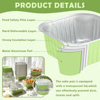 Aoriher 150 Pieces 10 oz Mini Cake Pans with Lids Aluminum Foil Baking Cups Square Disposable 4 x 4 Large Cupcake Cups Baking Tins for Kitchen Brownie Pudding Desserts Holders(Light Green)
