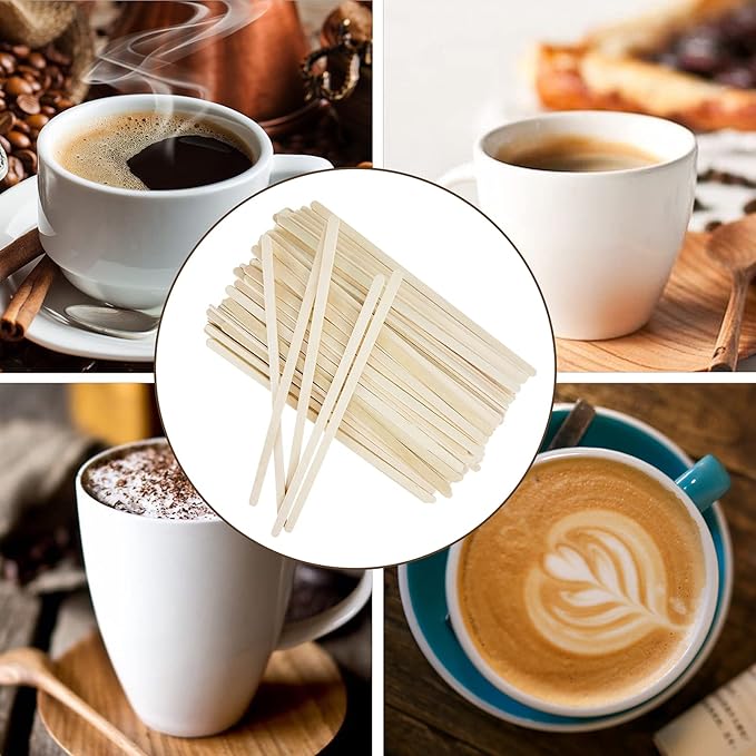 500Pcs Wooden Coffee Stir Sticks,Disposable Coffee Stirrers,5.5 Inches Biodegradable Compostable Eco-Friendly Wooden Stir Sticks,Round-End Birchwood Drink Beverage Stirrers