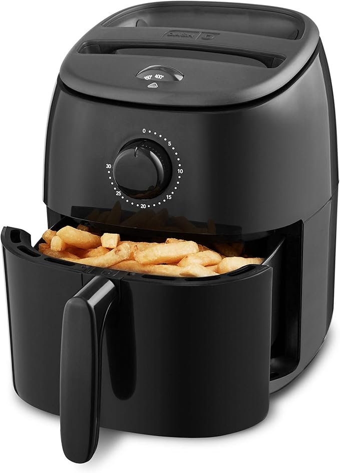 DASH Tasti-Crisp™ Electric Air Fryer Oven, 2.6 Qt., Black – Compact Air Fryer for Healthier Food in Minutes, Ideal for Small Spaces - Auto Shut Off, Analog, 1000-Watt