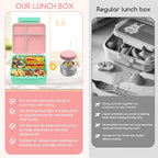 Bento Box for Kids - Leak-Proof Lunch Box with Insulated Thermos Food Jar - 4 Compartments, 1 Removable Divider, 1Spoon, 1 Fork - Dishwasher Safe, BPA-Free (Light pink)