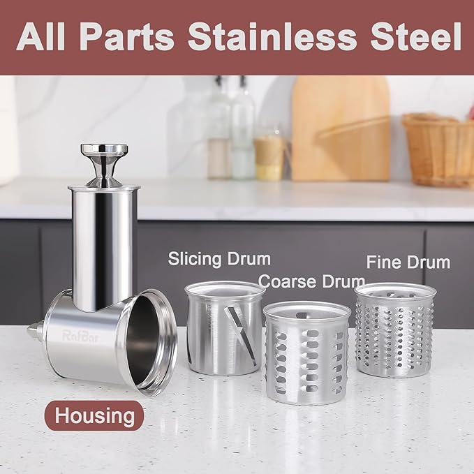 Stainless Steel Slicer Shredder Attachment for KitchenAid Stand Mixer, Large Salad Machine with Vegetable Slicer Cheese Grater Attachments for Kitchen Aid, Dishwasher Safe by Rafbar