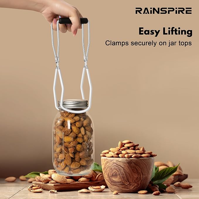 Rainspire Canning Jar Lifter, Canning Tongs Jar Lifter, Canning Tools, Canning Supplies for Home Kitchen, Stainless Steel, White