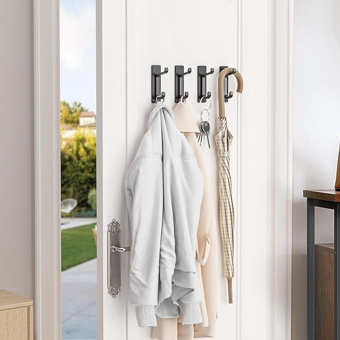 Self Adhesive Wall Hooks for Hanging: Extra Strong 13 LB, Hook for Coat, Towel in Bathrooms, Shower, Kitchen, Wall, Door Hook, Black 12 Pack