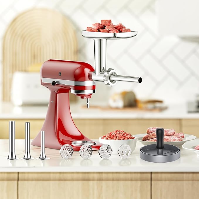 Stainless Steel Meat Grinder for KitchenAid Mixer, Meat Grinders, Sausage Stuffer, Burger Press, For Kitchen Aid Meat Grinder Attachment for Kitchenaid Stand Mixer, Dishwasher Safe