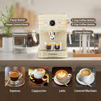 White Espresso Machine with Milk Frother, Cappuccino Machines for Home, Coffee Espresso Machine Suitable for Coffee Powder/NS Original Capsules, Espresso Maker with Thermometer