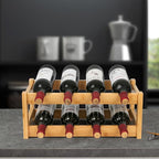 VASMIA Wine Rack, 2-Tier Bamboo Wine Racks Countertop Cabinet Wine Holder Wine Storage Shelf for Pantry Kitchen Bar, Natural