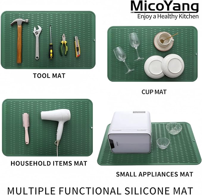 Silicone Dish Drying Mat for Multiple Usage,Easy clean,Eco-friendly,Heat-resistant Silicone Mat for Kitchen Counter or Sink,Refrigerator or Drawer Liner Green 3XL 28 inches x 18 inches