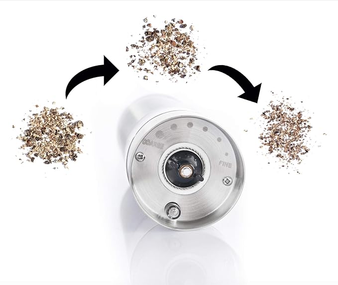 Electric Salt and Pepper Mill Grinder Set (Do Not Use Rechargeable Batteries), Battery Operated Automatic One Handed Pepper Salt Mill with Funnel and Adjustable Coarseness