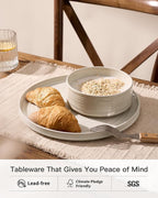 Plates and Bowls Sets for 6, Famiware Premium 18-Piece Stoneware Dinnerware Set, Spiral Dish Set with Straight Rim, Speckles & Reactive Glaze - Microwave & Dishwasher Safe Tableware, Shell Beige