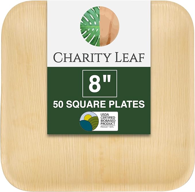 8" Square Palm Leaf Plates (50-pack) | Eco-friendly, Heavy Duty | For Parties, Weddings, BBQs & Catering