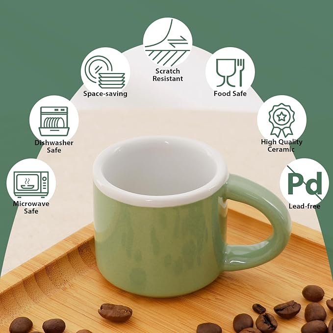 INGOFIN Ceramic Espresso Cups Set of 4, 2 oz Mini Espresso Mugs with Handle, Demitasse Coffee Cups Accessories, Microwave Dishwasher Safe Shot Cup Suit for Coffee Bar