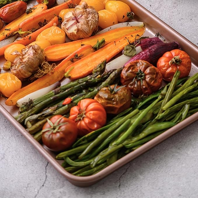 Premium PFOA free Nonstick Baking Pans Bundle of 4 items: 13 x 18 inch Half Baking Sheet Set of 2, 5 x 9 inch Loaf Bread Pan, 9 x 13 inches Cake Baking Pan