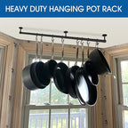ROTHLEY Hanging Pot Rack Hanger: 39.4 Inch Stainless Steel Pot and Pan Hanger Pot Rack Wall Mounted Hanging Pots and Pans Rack Pot Hangers for Kitchen Utensil Rail with Hooks (Matt Black
