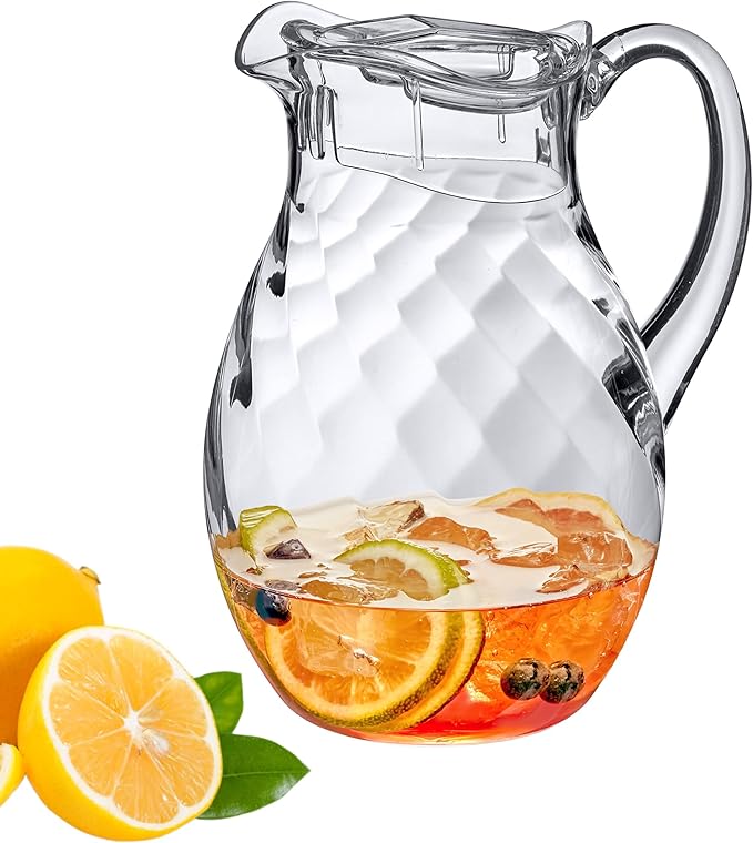 Amazing Abby - Bubbly Whirly - Plastic Pitcher (64 oz, 2 Quart), Clear Water Pitcher with Lid, Fridge Jug, BPA-Free, Shatter-Proof, Great for Iced Tea, Sangria, Lemonade, Juice, Milk, and More