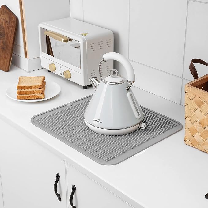 Silicone Dish Drying Mat for Multiple Usage,Easy clean,Eco-friendly,Heat-resistant Silicone Mat for Kitchen Counter or Sink,Refrigerator or Drawer Liner Grey 2XL 24 inches x 18 inches