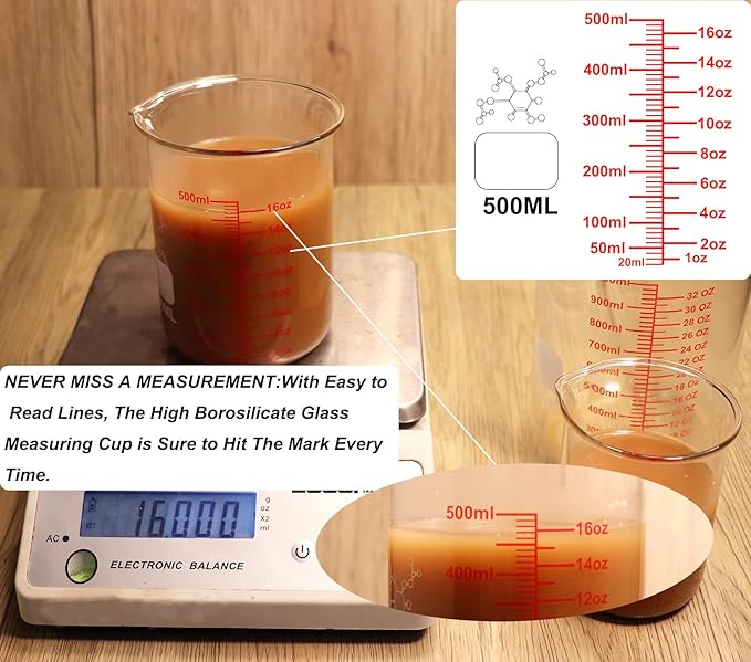 High Borosilicate Glass Measuring Cup Set-V-Shaped Spout，Includes 250ml(8OZ), 500ml(16OZ), and 1000ml(32OZ) Glass Measuring Beaker, Easy to Read