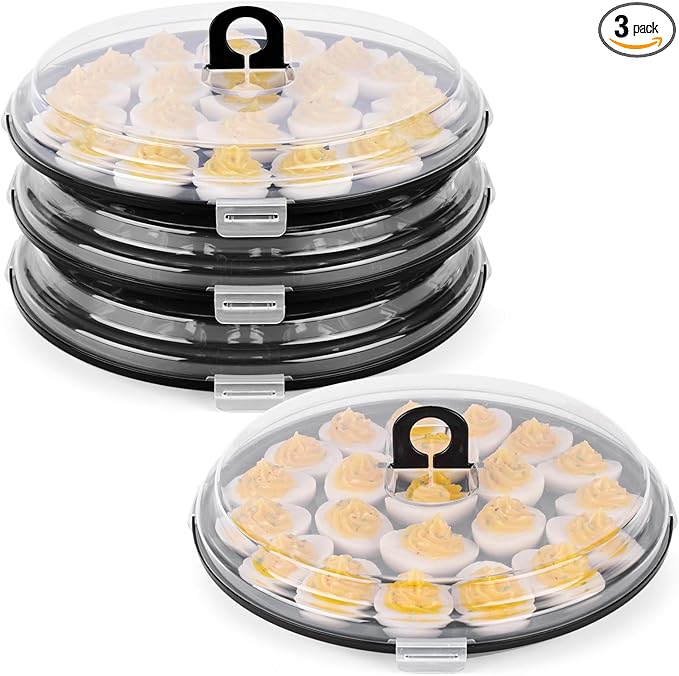 HANSGO Deviled Egg Containers with Lid, 3PCS Deviled Egg Platter Carrier Holder Trays with 66 Slots for Party and Home Kitchen, Black
