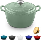 Signature Enameled Cast Iron Dutch Oven, Non-Stick Serving Pot with Tight Fitting Lid for Perfect Roasting, Baking, Sauteing, and Bread Making | 3.5Q (3.3L) - Sage