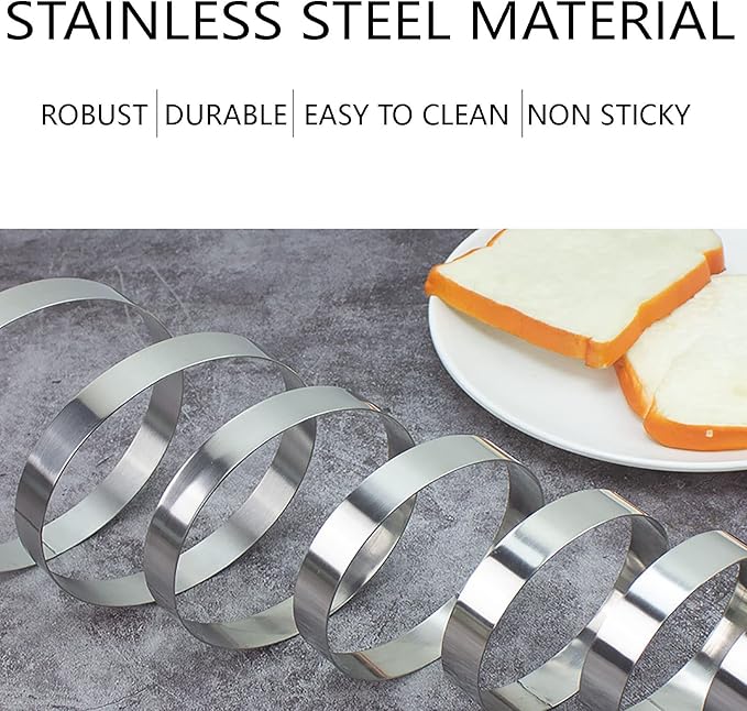 Stainless Steel Omelet Ring - 2pcs 8' Nonstick Cooking Rings for Pancake, Omelette, Sandwich (Large)