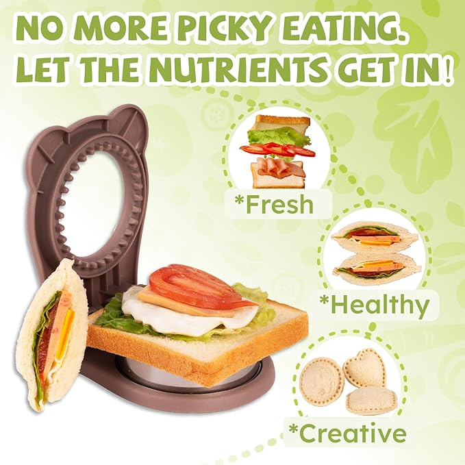 Uncrustables Sandwich Maker Sealer Cutter, Crustless Sandwich Cutter, PB&J Uncrustable Maker - Color Brown, Round Shape