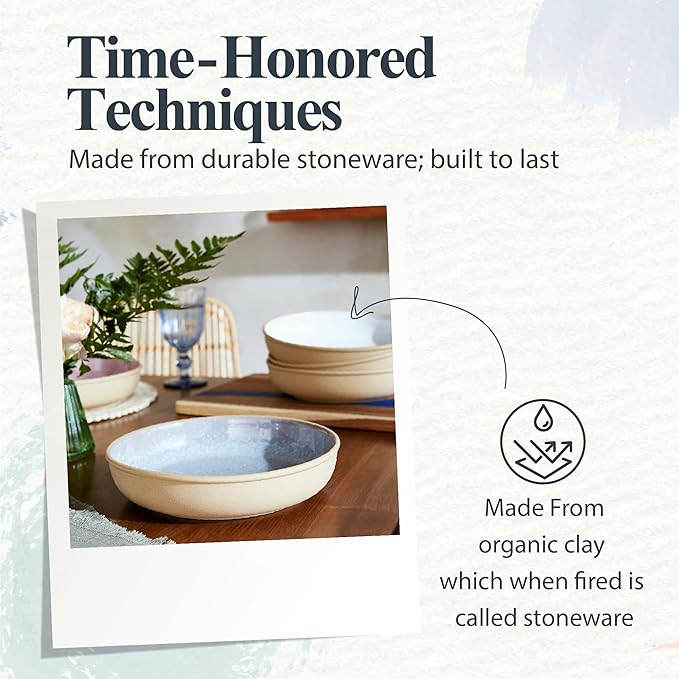 Portmeirion Minerals 8.7-Inch Low Serving Bowl, Aquamarine - Stoneware Tableware from Portugal, Reactive Glaze for a One-of-a-Kind Design, Microwave & Dishwasher Safe - Ceramic Serveware for Kitchen