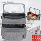FlowFly Double Layer Cooler Insulated Lunch Bag Adult Lunch Box Large Tote Bag for Men, Women, With Adjustable Strap,Front Pocket and Dual Large Mesh Side Pockets