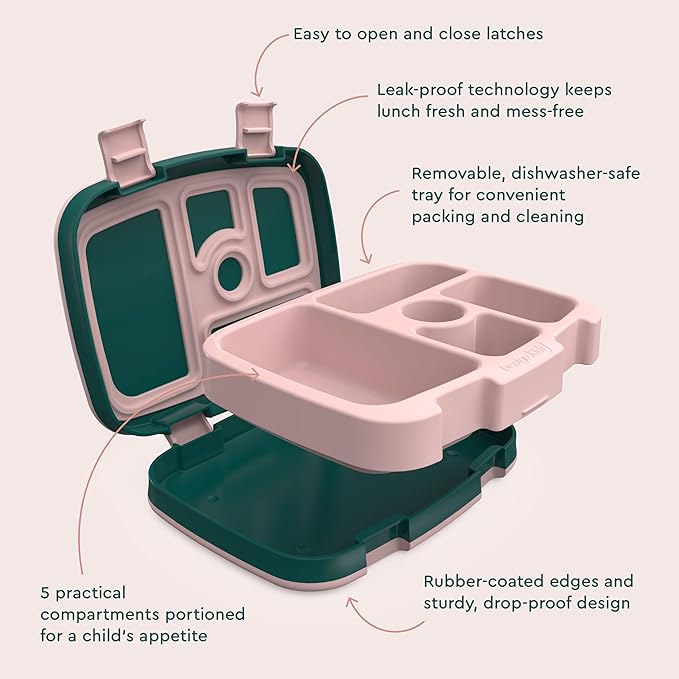 Bentgo Kids Prints Leak-Proof, 5-Compartment Bento-Style Kids Lunch Box - Ideal Portion Sizes for Ages 3-7, Durable, Drop-Proof, Dishwasher Safe, & PFAS & BPA-Free Materials (Green Rainbow)