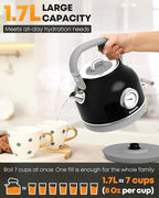 Amaste Electric Kettle, Retro Electric Tea Kettle With Thermometer, 57 Oz Hot Water Kettle For Coffee & Tea, 304 Stainless Steel, 1500w Fast Boiling, Auto Shut-Off & Boil Dry Protection, Black