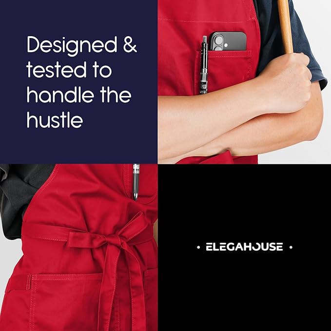 Unisex Apron with Pockets for Cooking, Salon & Art - 100% Cotton Adult Kitchen, Chef, Stylist Apron