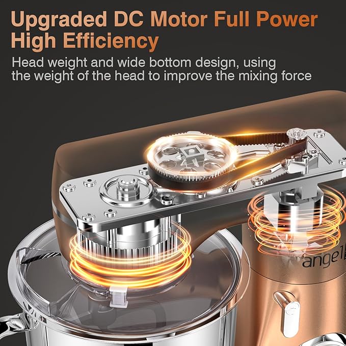 Mini Angel Stand Mixer,10-Speed 5QT Kitchen Electric Mixer,Tilt-Head Food Mixer with Dough Hook, Wire Whisk, Flat Beater, Stainless Steel Bowl (Champagne)
