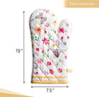 Maison d' Hermine Oven Gloves 100% Cotton Oven Mitt 7" x 13" with Loop Heat Resistant, BBQ, Cooking Gloves, Grilling, Kitchen, Handling Hot Pans Spring/Summer (Pack of 1, Happy Florals - Sweety)