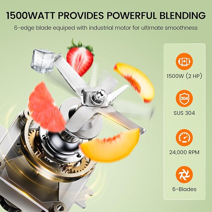 CRANDDI Professional Commercial Blender, Max 1500W, 80oz Pitcher, Powerful Blender with Tamper for Smoothie, Ice Crushing, Variable 9 Speeds Control, K96, Black
